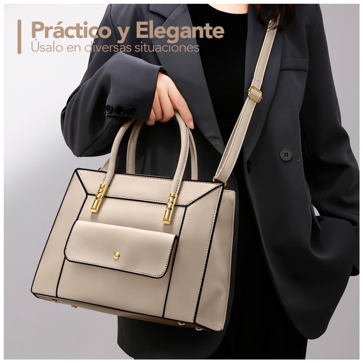 KELLER - Cartera de Mujer Elegante 2 Piezas con Bolsillo Delantero Beige GD7