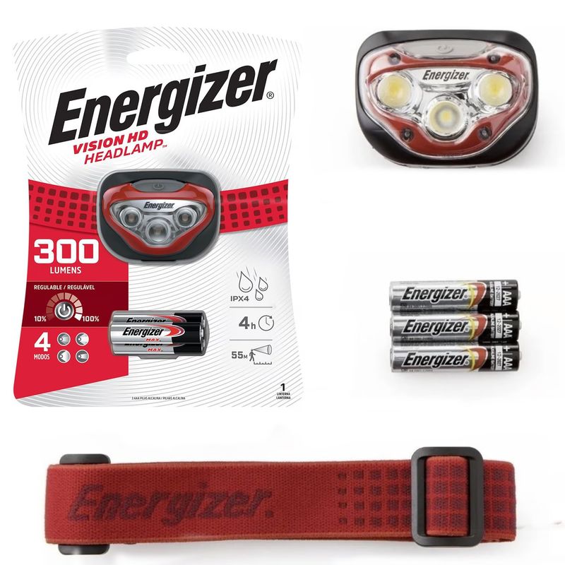 ENERGIZER - Linterna Frontal ENERGIZER 300 Lumenes 4 modos regulable
