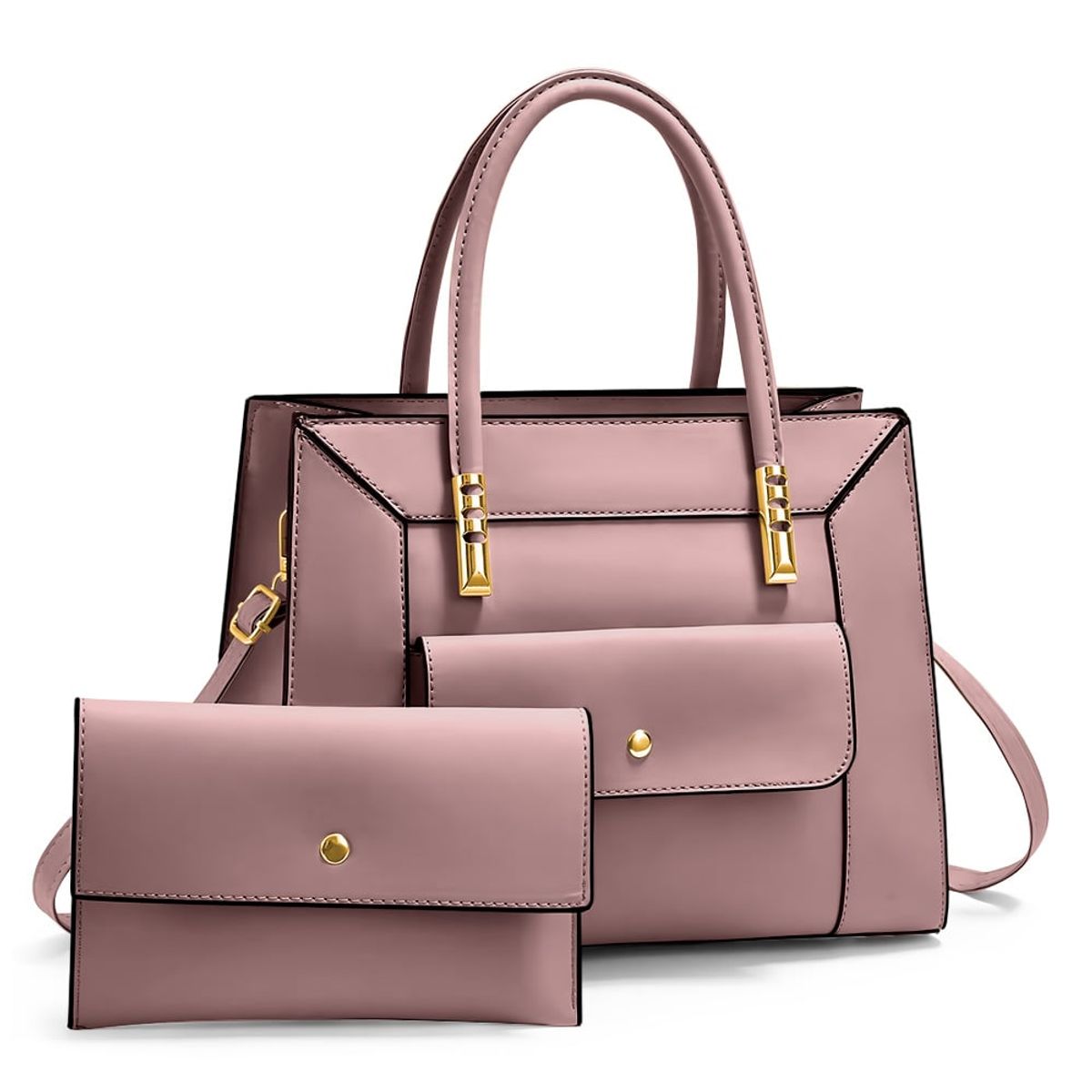 KELLER - Cartera de Mujer Elegante 2 Piezas con Bolsillo Delantero Rosado GD7