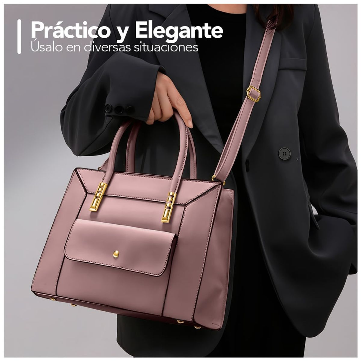 KELLER - Cartera de Mujer Elegante 2 Piezas con Bolsillo Delantero Rosado GD7