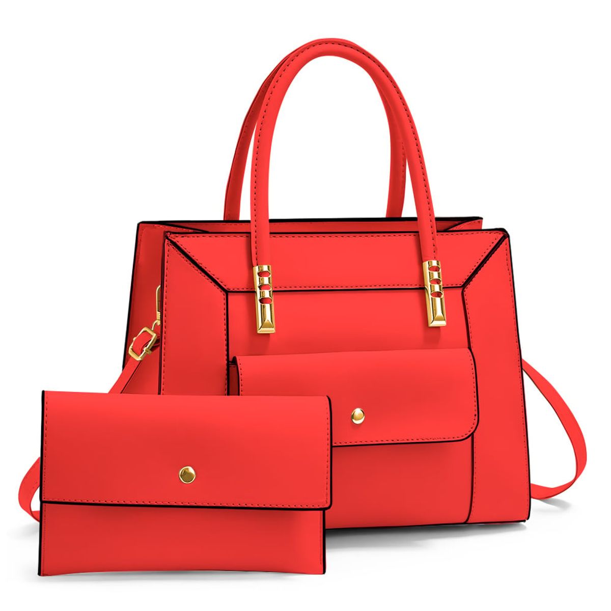 KELLER - Cartera de Mujer Elegante 2 Piezas con Bolsillo Delantero Rojo GD7
