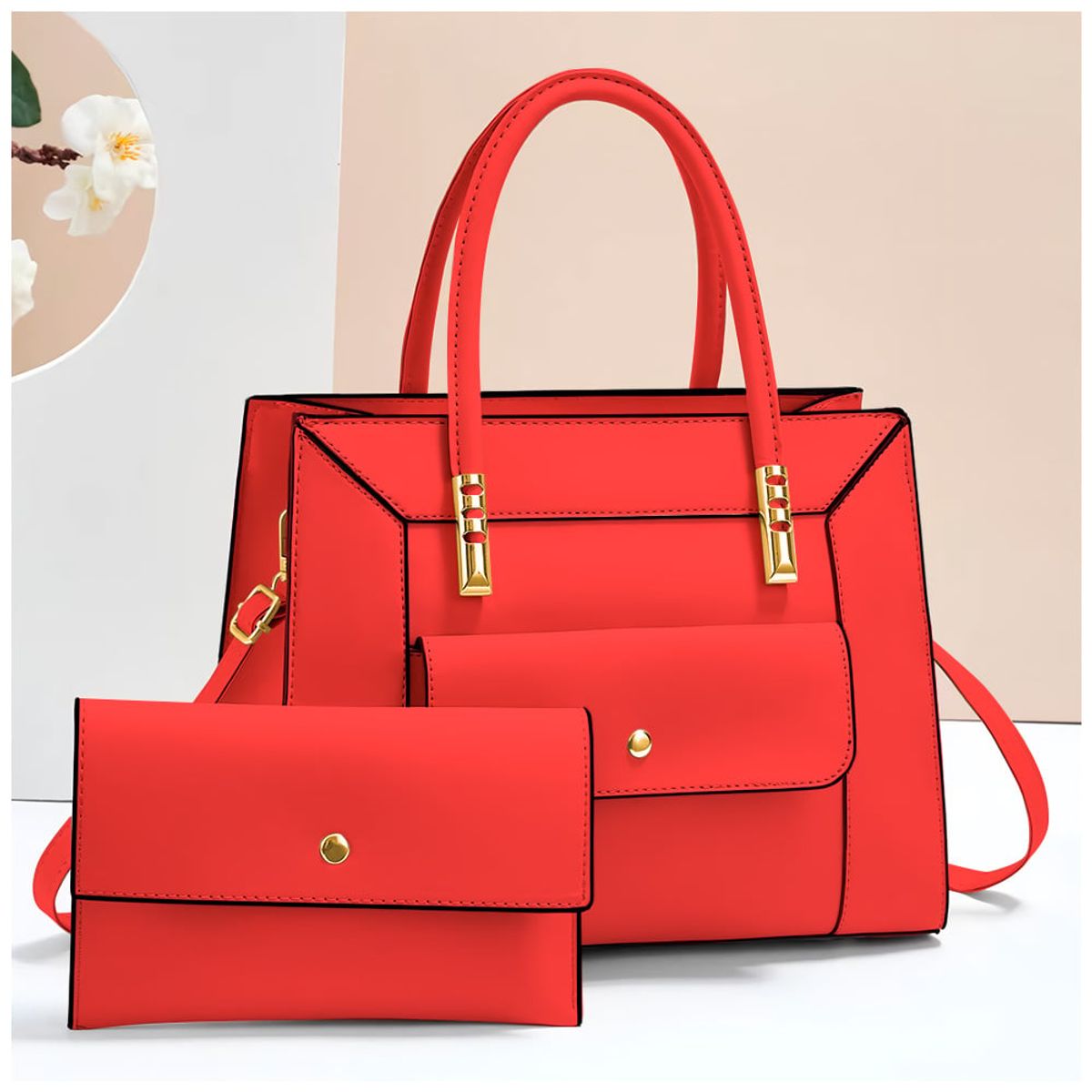 KELLER - Cartera de Mujer Elegante 2 Piezas con Bolsillo Delantero Rojo GD7