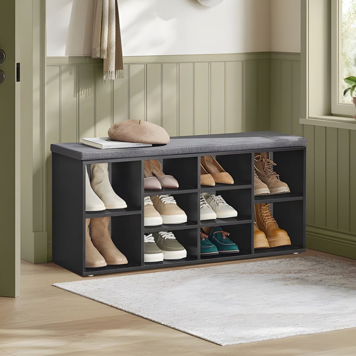 GENERICO - Zapatera Con Asiento Medara Negro 10 Pares Huk