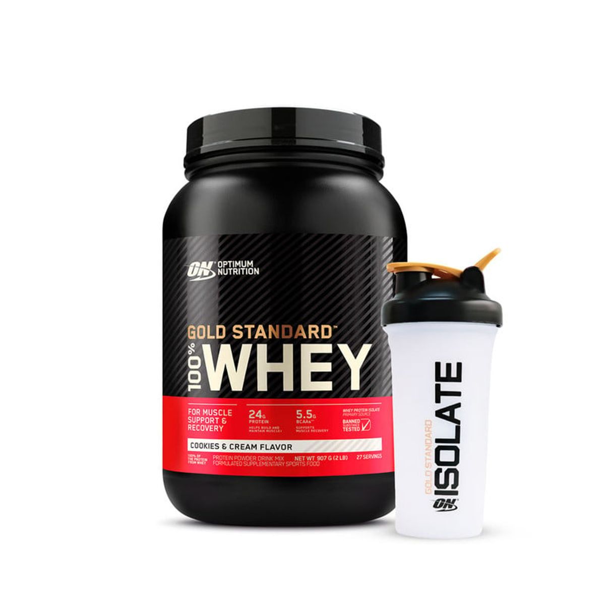 OPTIMUN NUTRITION - Proteína Gold Standard Whey 2lb - Optimum Nutrition - Cookies & Cream Shaker Gratis