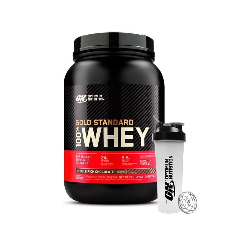 OPTIMUN NUTRITION - Proteína Gold Standard Whey 2lb - Optimum Nutrition - Double Rich Chocolate Shaker Gratis