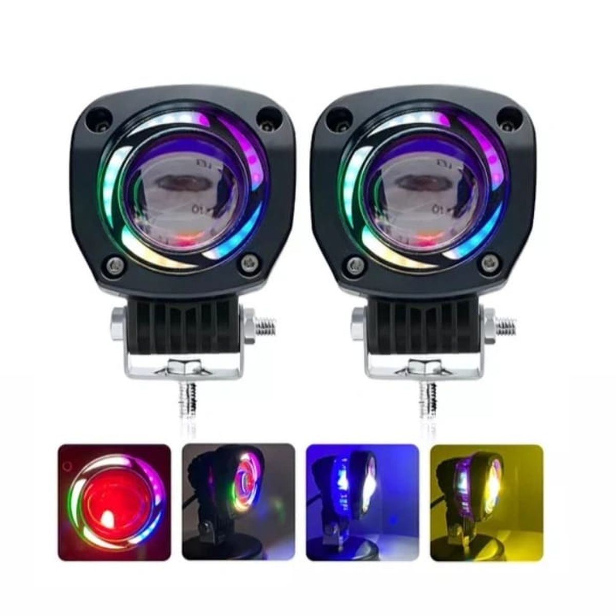 GENERICO - FARO DUAL 1 LED FLASH+OJO DE DIABLO ROJO CON DRL MULTICOLOR