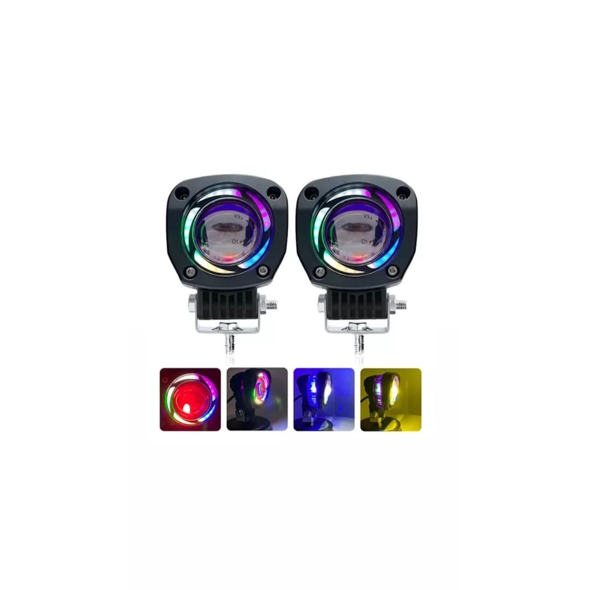 GENERICO - FARO DUAL 1 LED FLASH+OJO DE DIABLO ROJO CON DRL MULTICOLOR