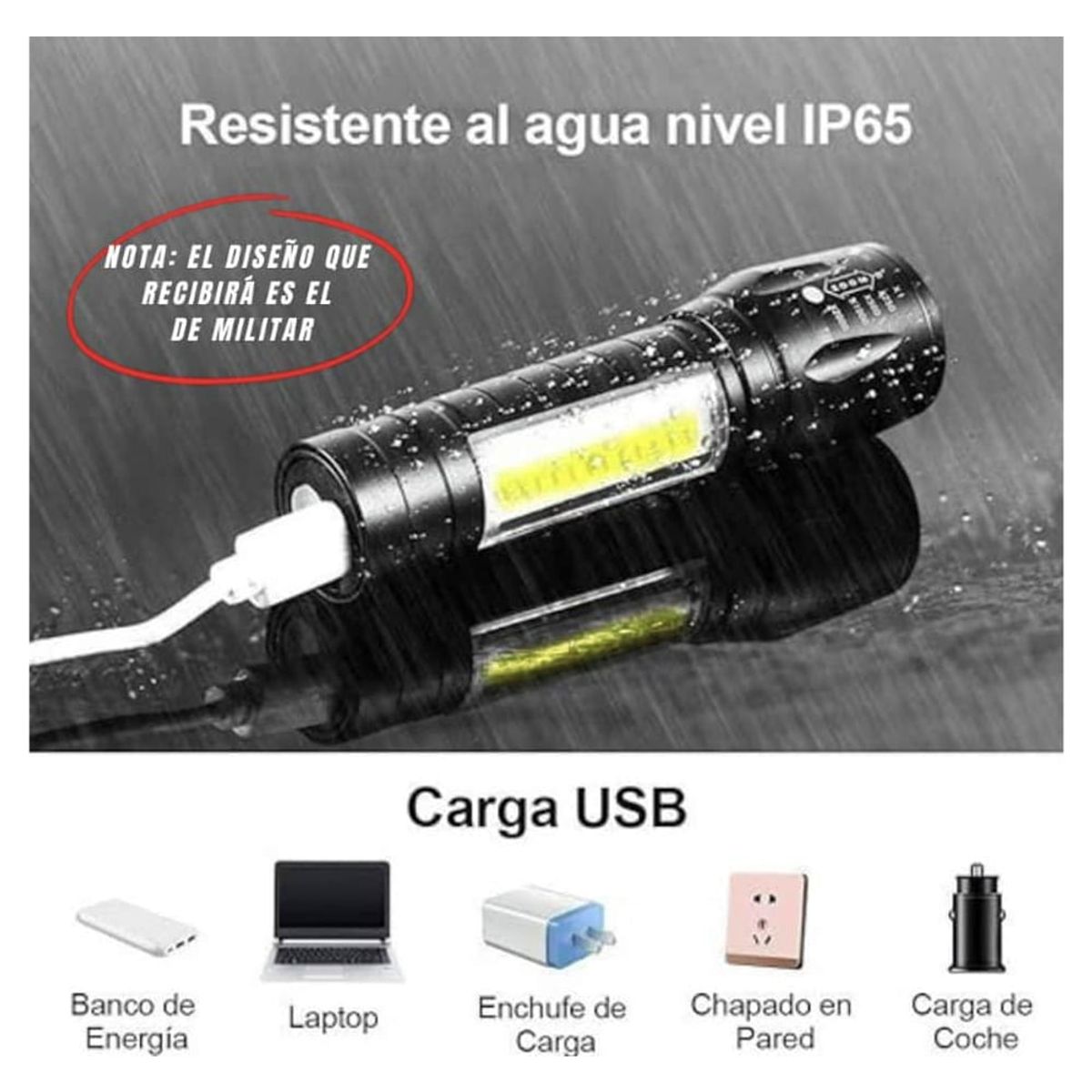 GENERICO - Linterna de mano LED Táctica CN-7155A GENERICO