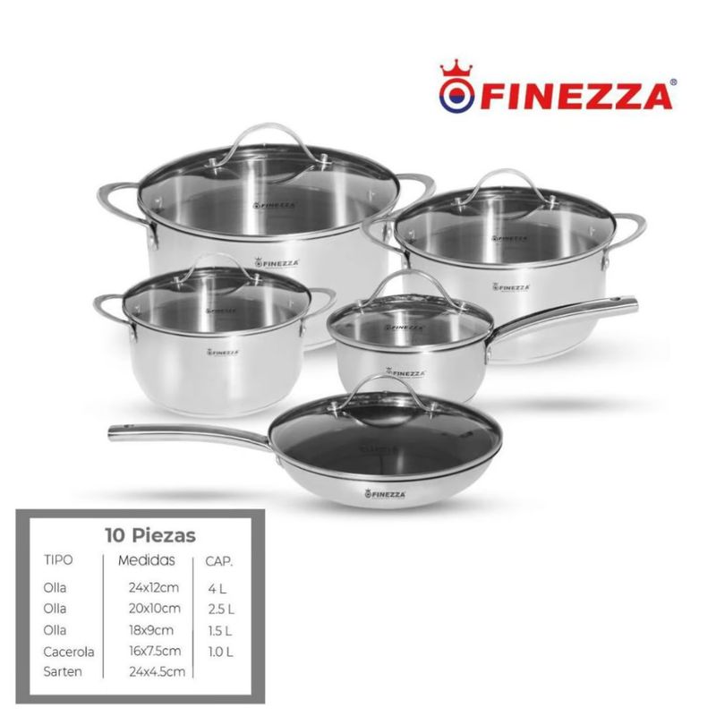 FINEZZA - JUEGO DE OLLAS FINEZZA ACERO INOXIDABLE 10 Pzas FZ-982AE