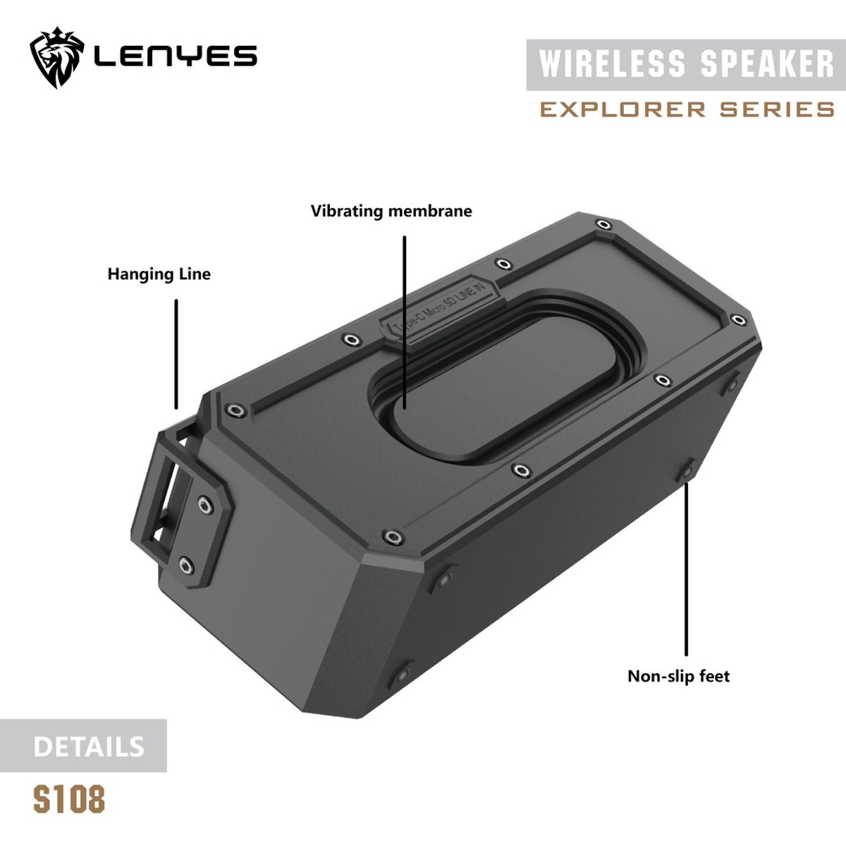 LENYES - Parlante Bluetooth Lenyes S108 Negro Todo Terreno 40W IPX7 5200mAh