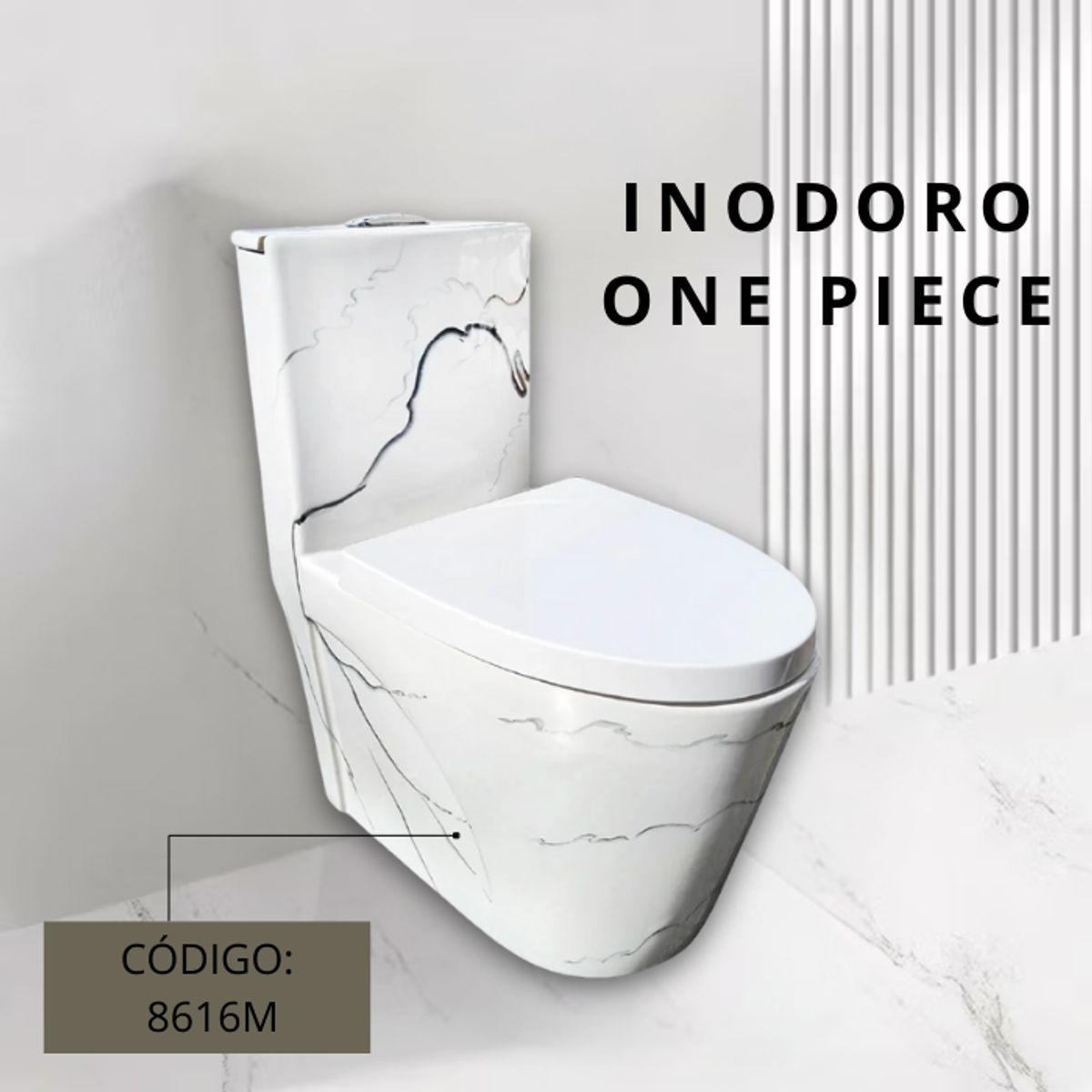 FRATELLI - INODORO ONE PIECE MARMOLEADO BLANCO CON NEGRO 8616M