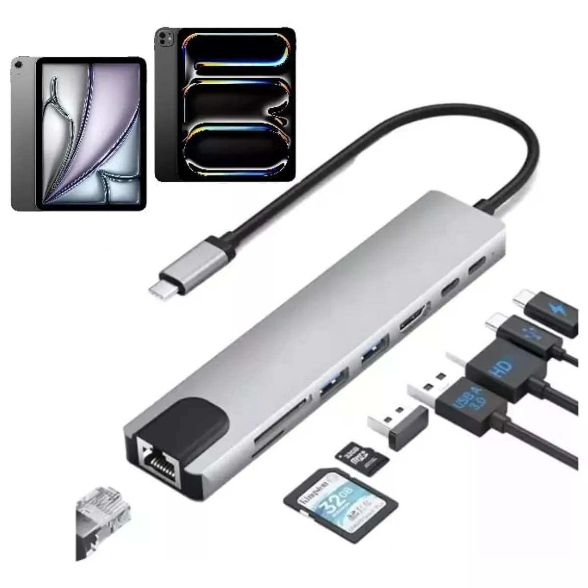 GENERICO - Adaptador Hub Ethernet Usb Para iPad Air 7 M3 Macbook Air M4