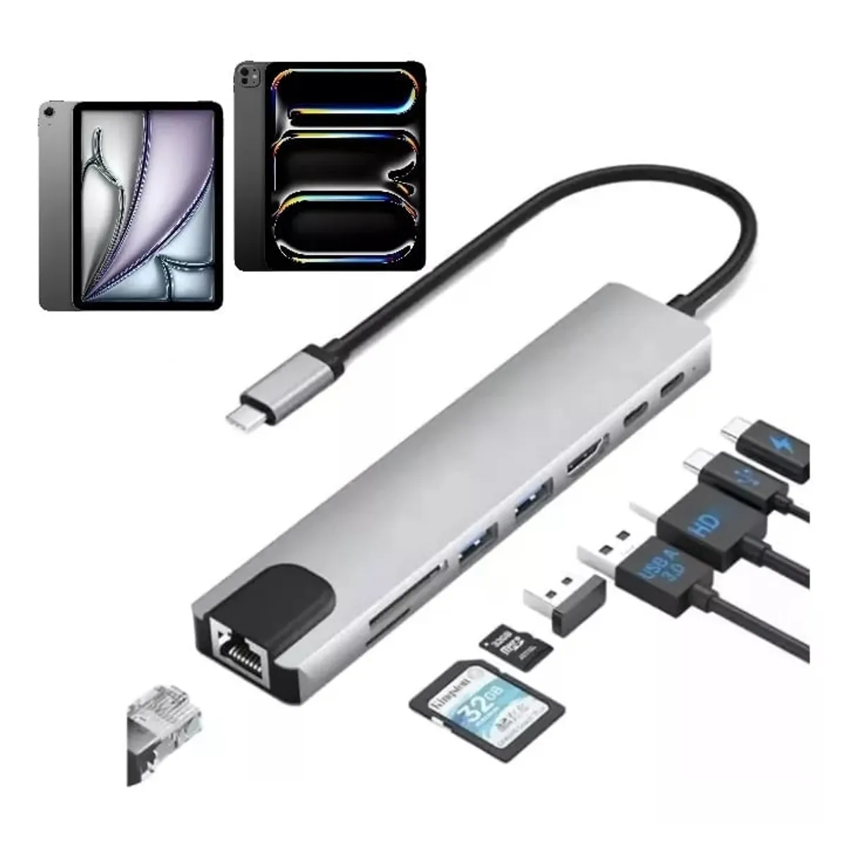 GENERICO - Adaptador Hub Ethernet Usb Para iPad Air 7 M3 Macbook Air M4