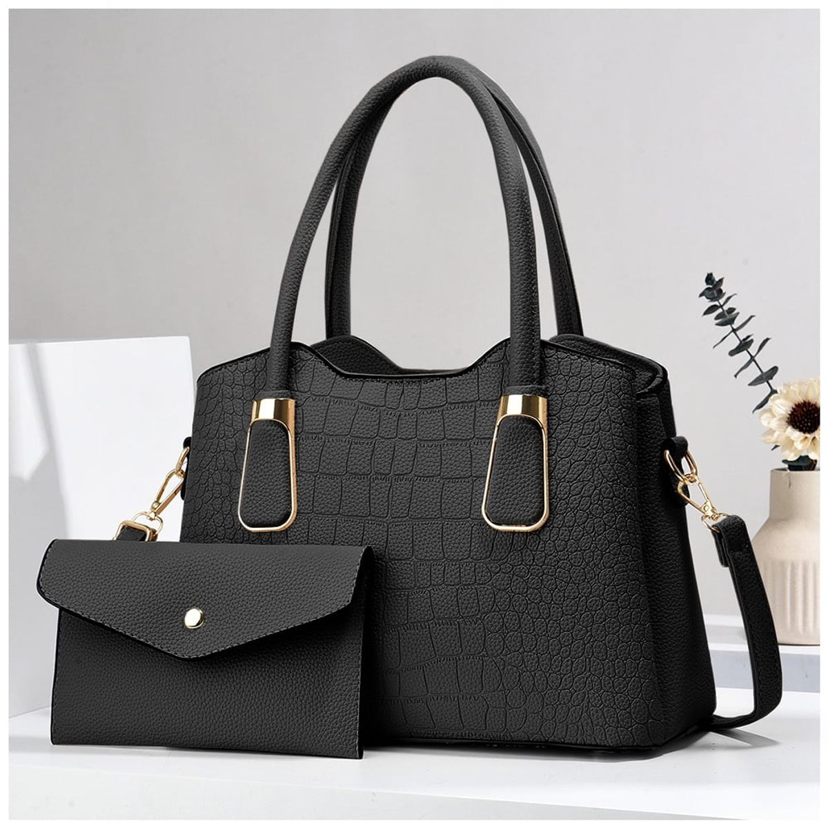 KELLER - Cartera de Mujer Elegante 2 Piezas Negro M72