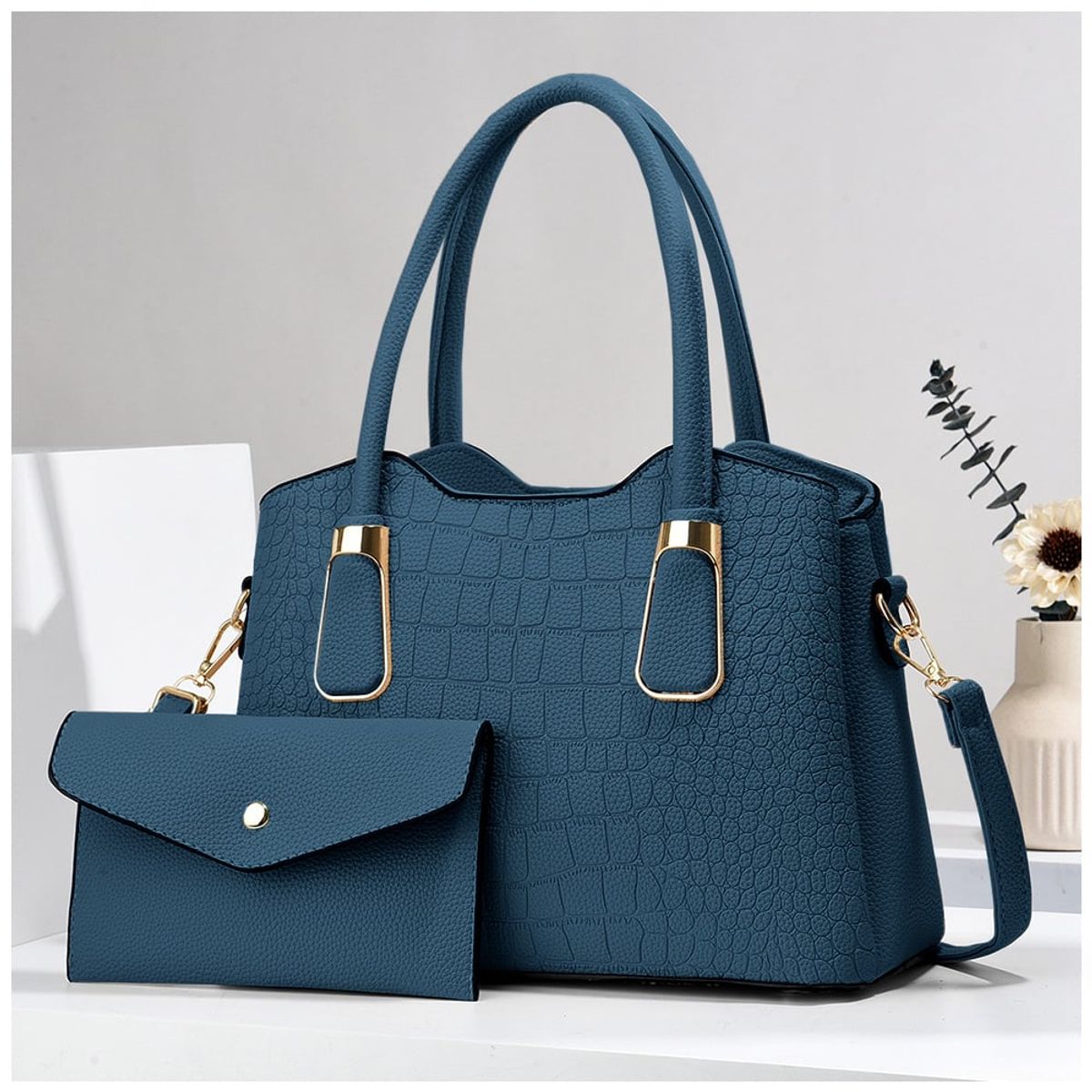 KELLER - Cartera de Mujer Elegante 2 Piezas Azul M72