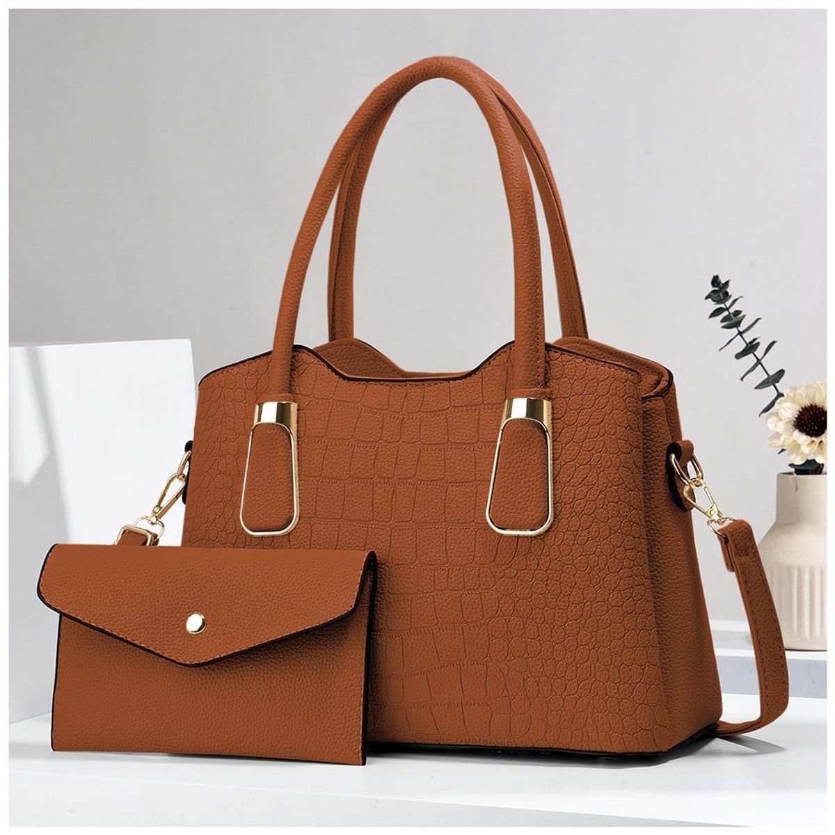 KELLER - Cartera de Mujer Elegante 2 Piezas Camel M72