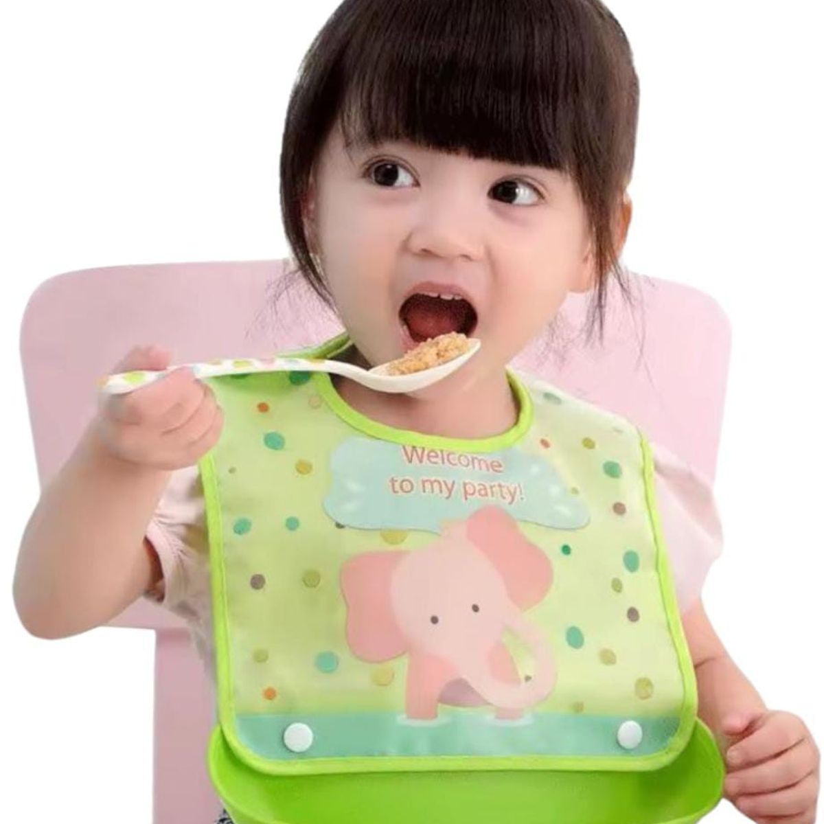 GENERICO - Babero silicona bebé impermeable ELEFANTE- VERDE -Generico