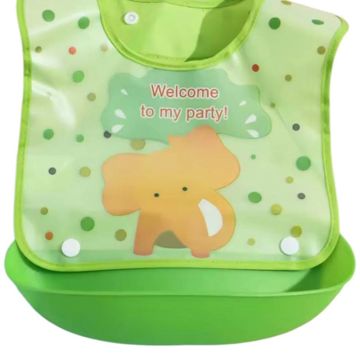 GENERICO - Babero silicona bebé impermeable ELEFANTE- VERDE -Generico