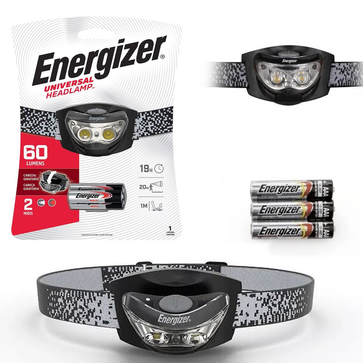 ENERGIZER - Linterna Frontal ENERGIZER 60 Lumenes 2 modos 20 mts