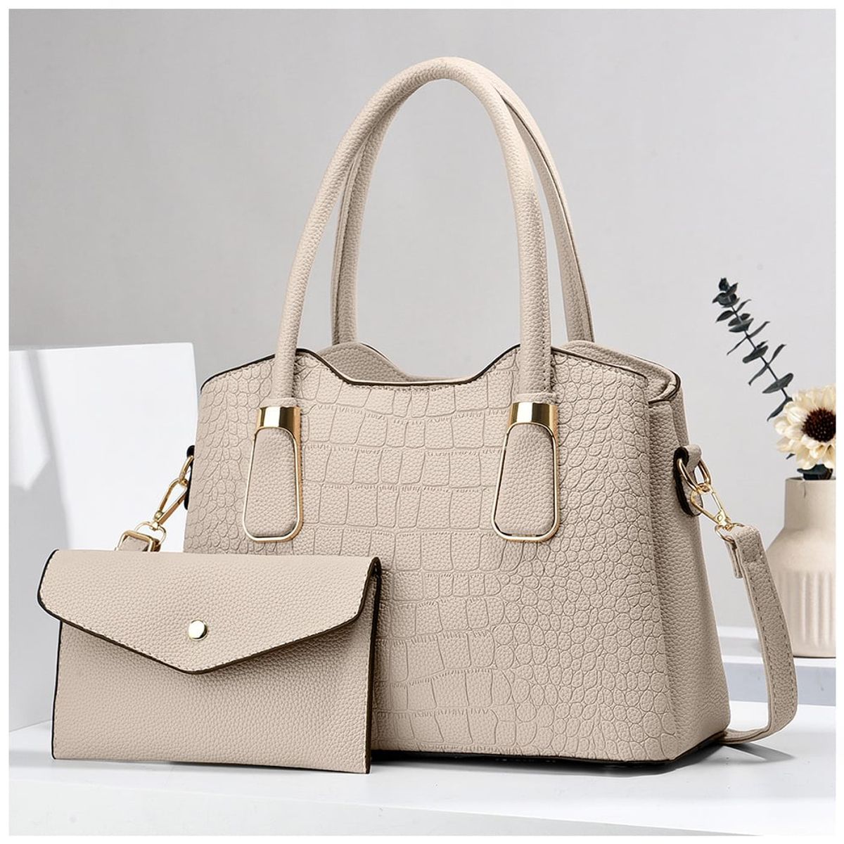 KELLER - Cartera de Mujer Elegante 2 Piezas Beige M72