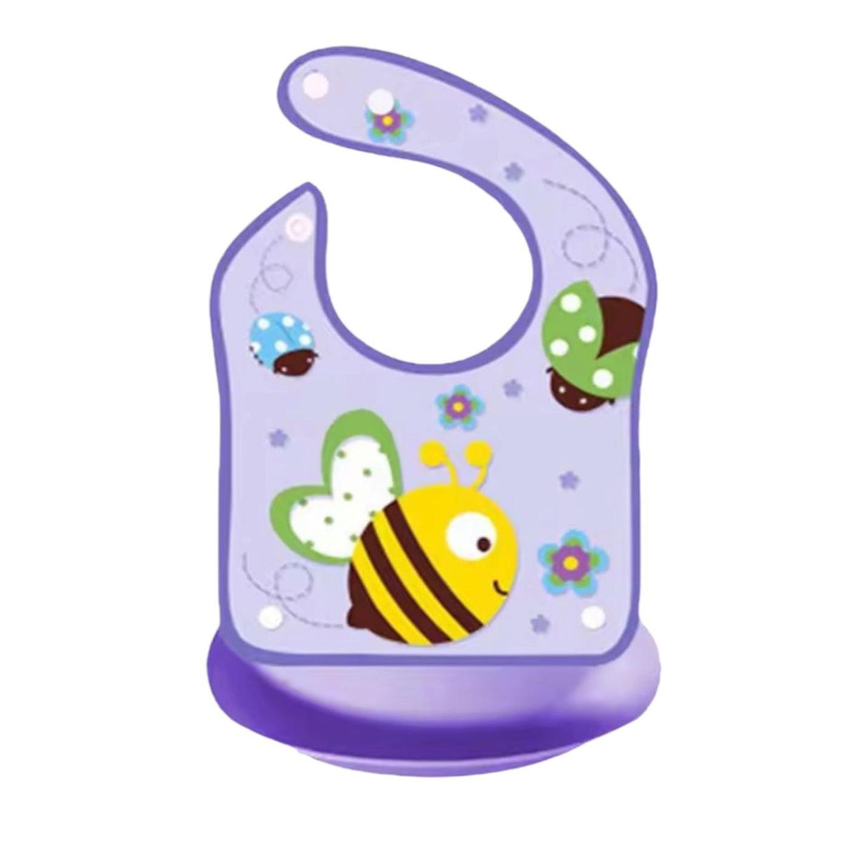 GENERICO - Babero silicona bebé impermeable ABEJA- LILA -Generico