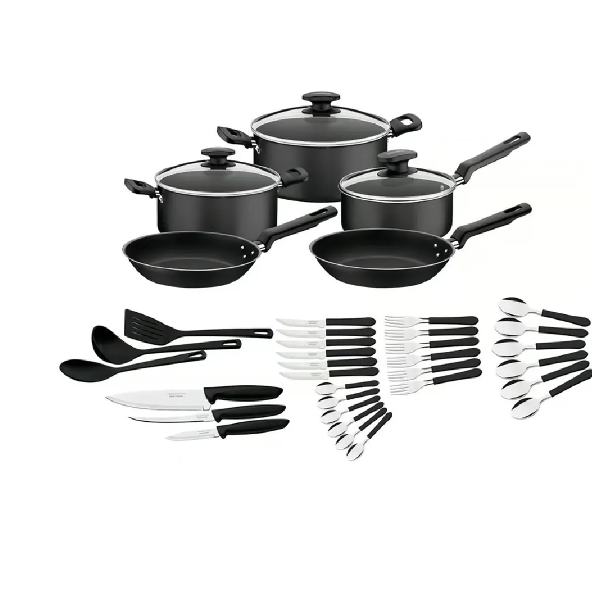 TRAMONTINA - Juego de Ollas 38 Piezas Antiadherente Victoria Tramontina Negro