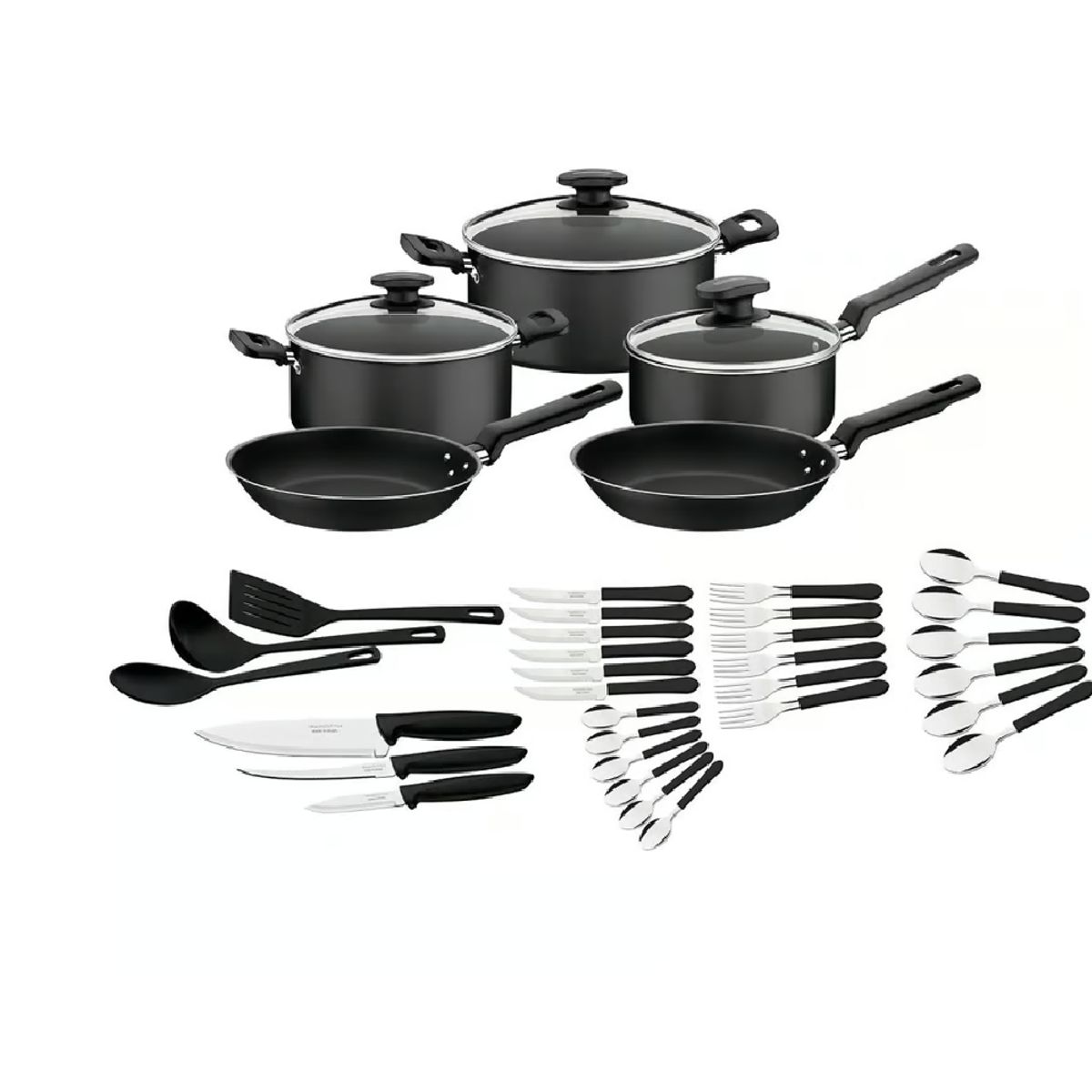 TRAMONTINA - Juego de Ollas 38 Piezas Antiadherente Victoria Tramontina Negro