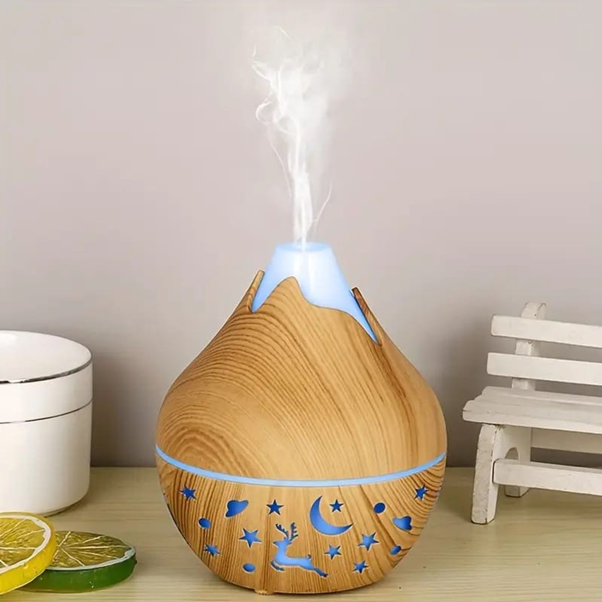 GENERICO - HUMIDIFICADOR ATOMIZADOR AROMATIZADOR DE AROMA CON LUCES LED COLOR MADERA