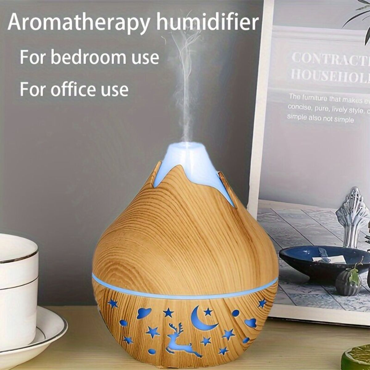 GENERICO - HUMIDIFICADOR ATOMIZADOR AROMATIZADOR DE AROMA CON LUCES LED COLOR MADERA