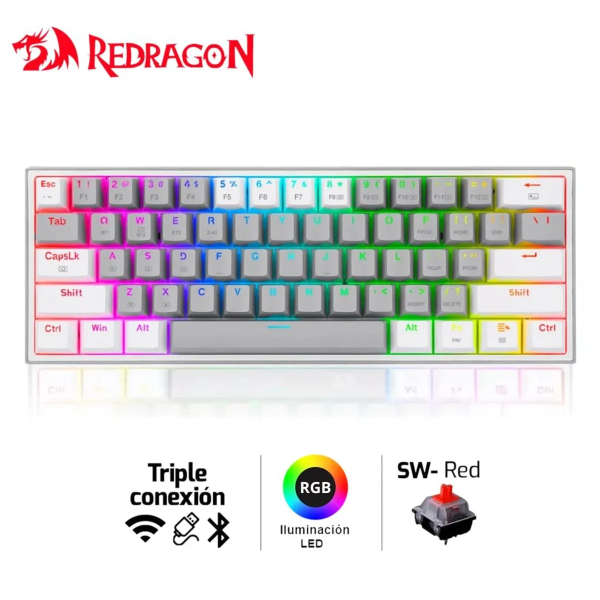 REDRAGON - Teclado Mecánico Redragon FIZZ PRO Wireless K616-RGB-GW Switches Rojos