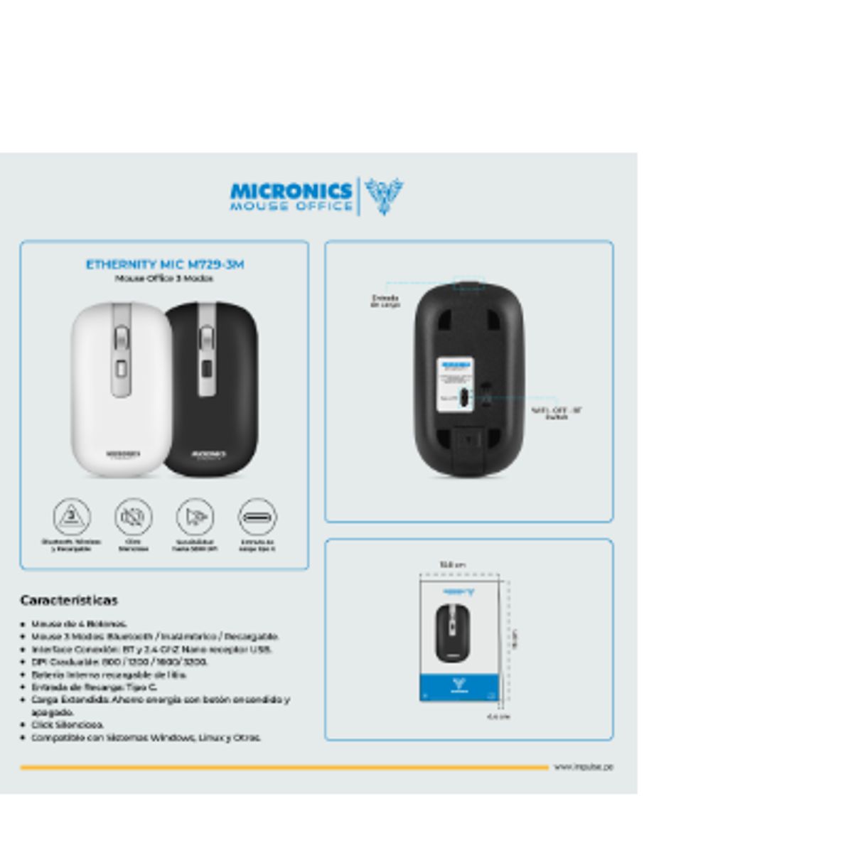 MICRONICS - Mouse ETHERNITY BLACK MIC M729-3M BT WIFI  MICRONICS
