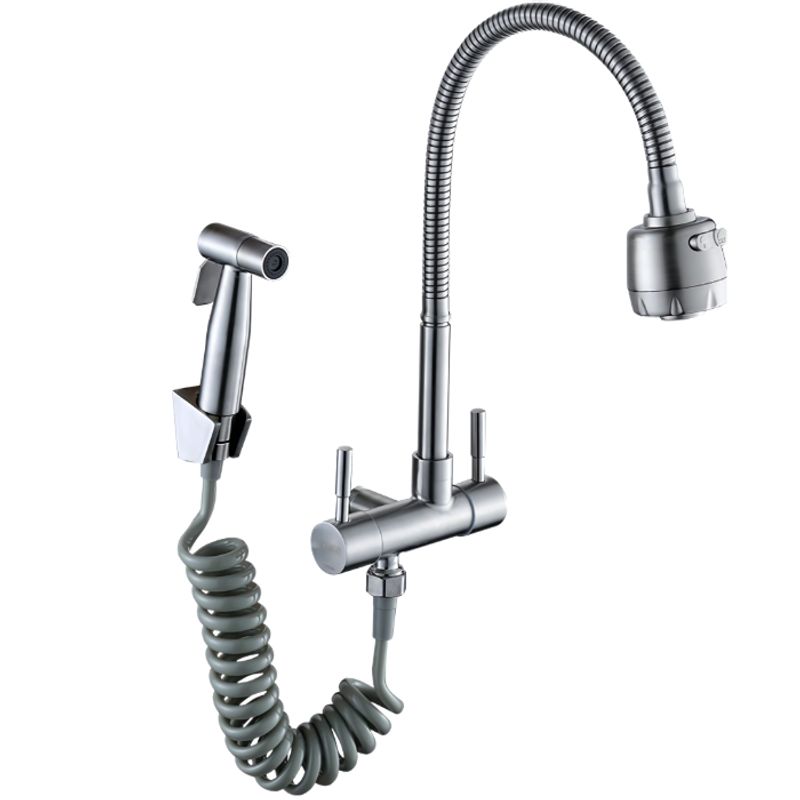 GENERICO - LLAVE DE COCINA FLEXIBLE PARED CON DUCHA BIDET SATINADO