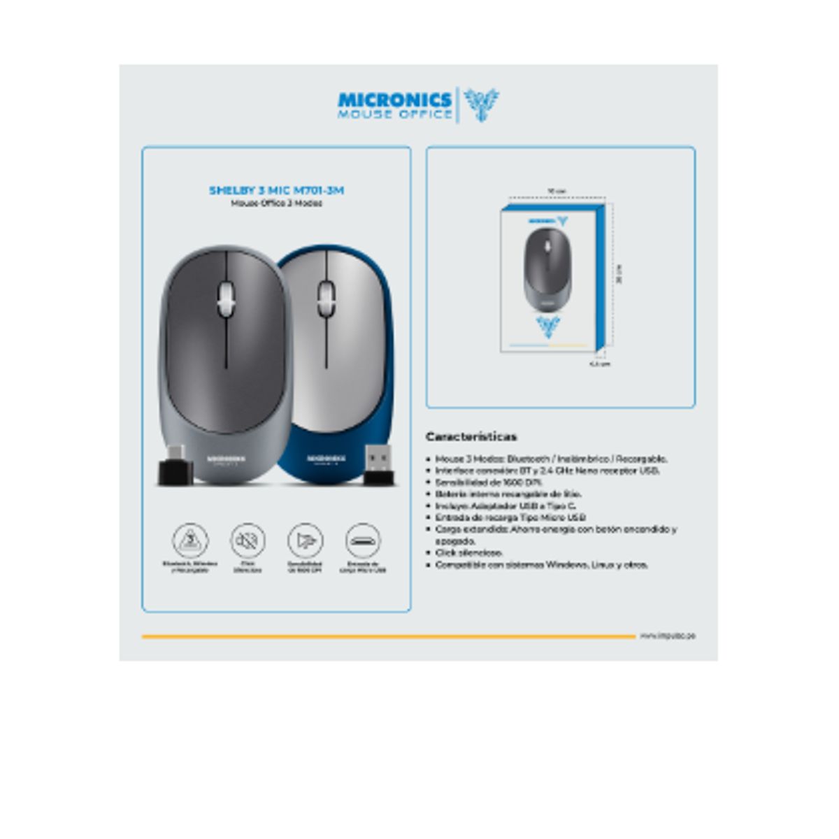 MICRONICS - Mouse Inalambrico SHELBY 3 MIC M701-3M BT WIFI Gris MICRONICS