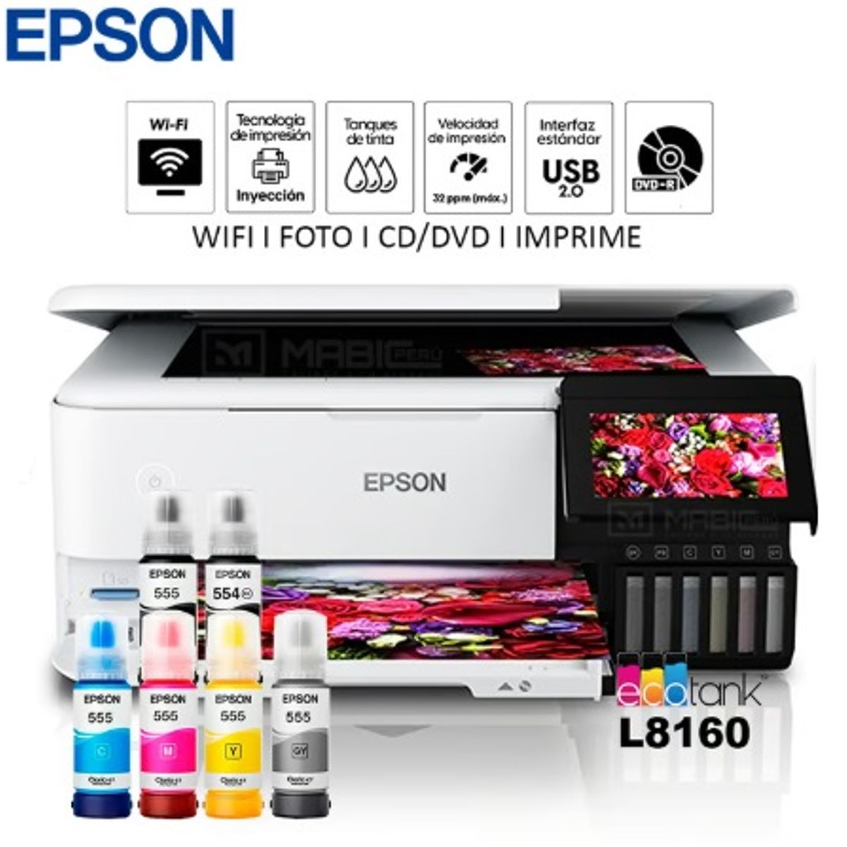 EPSON - Impresora Epson Fotografica L8160 Imprime Escanea Copia Lan Wi-Fi