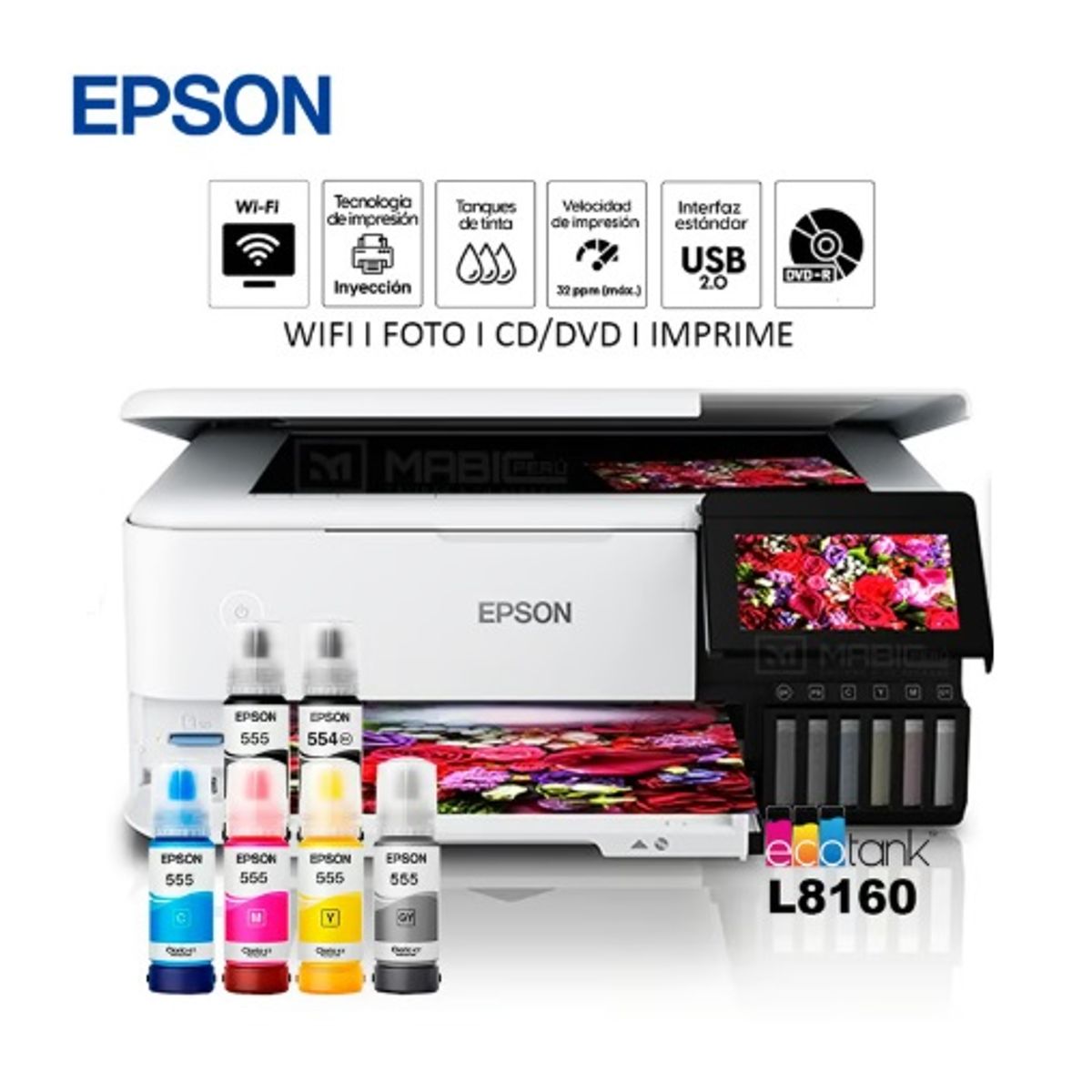 EPSON - Impresora Epson Fotografica L8160 Imprime Escanea Copia Lan Wi-Fi