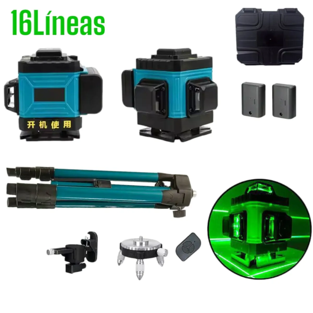 OEM - Nivel Láser Verde 4D 16Líneas 360° Autonivelación 2Baterias Y Tripode