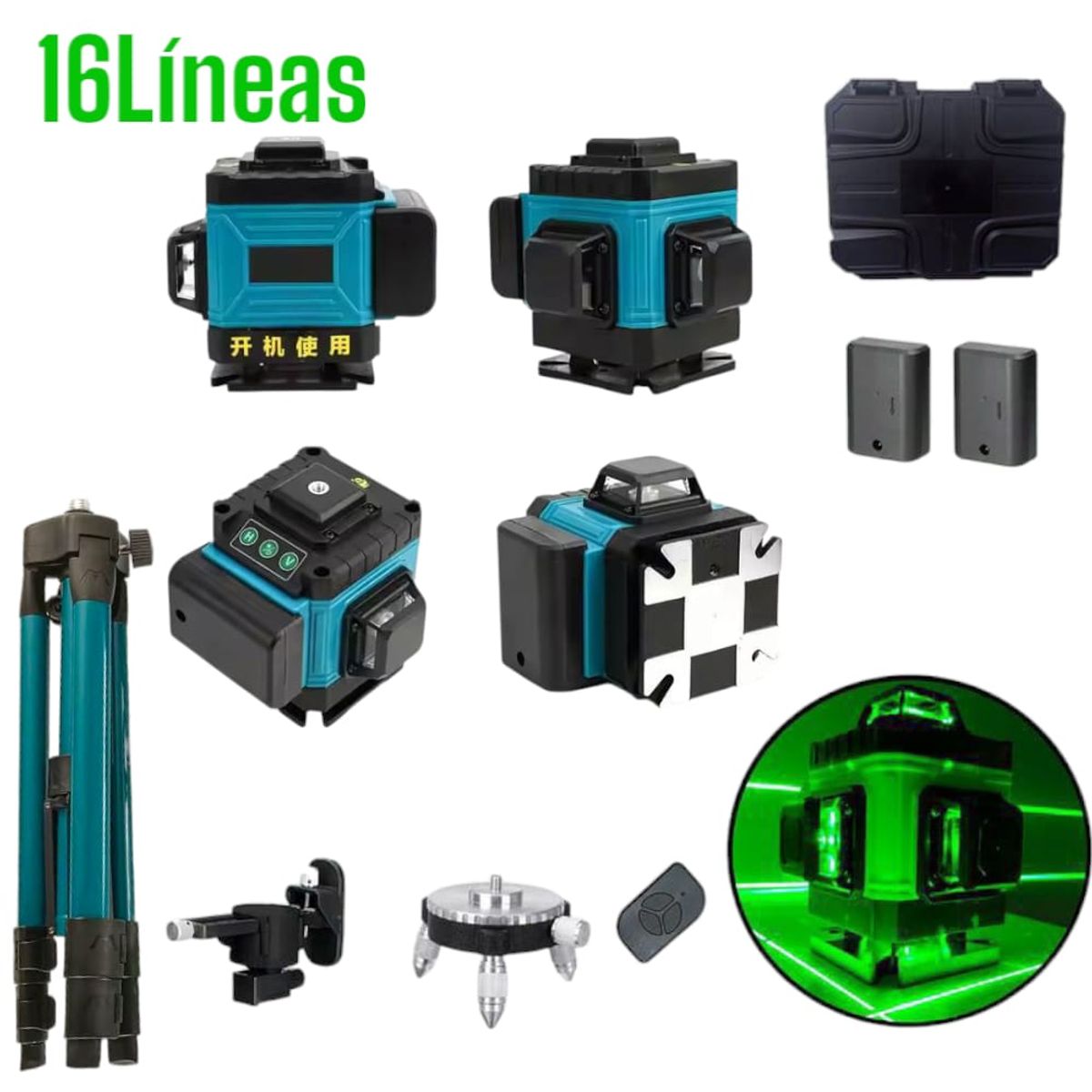 OEM - Nivel Láser Autonivelación Verde 16Líneas Recargable con 2 Baterías