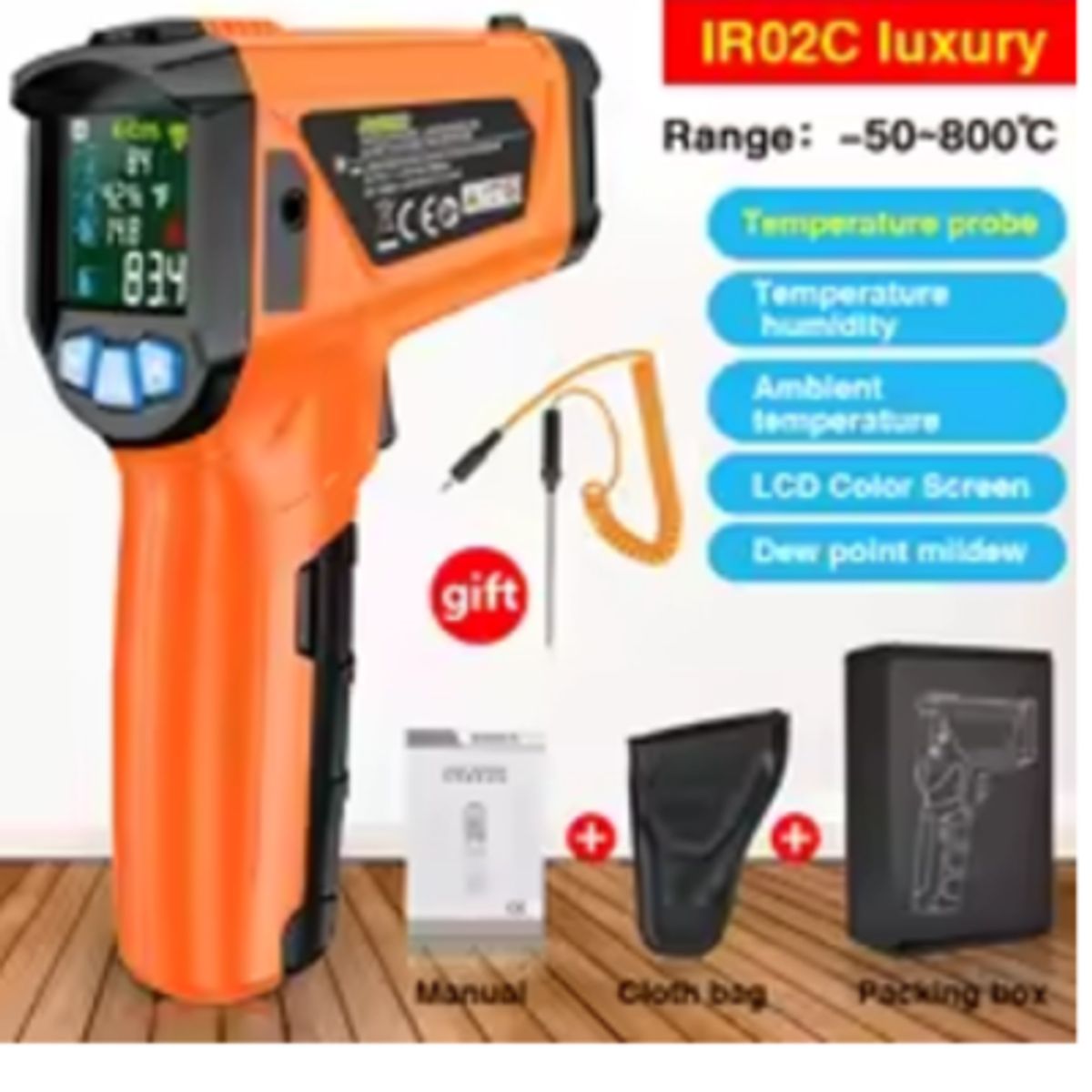 GENERICO - Pirometro Termometro Industrial Infrarrojo Mestek de -50 a 800 grados termopar