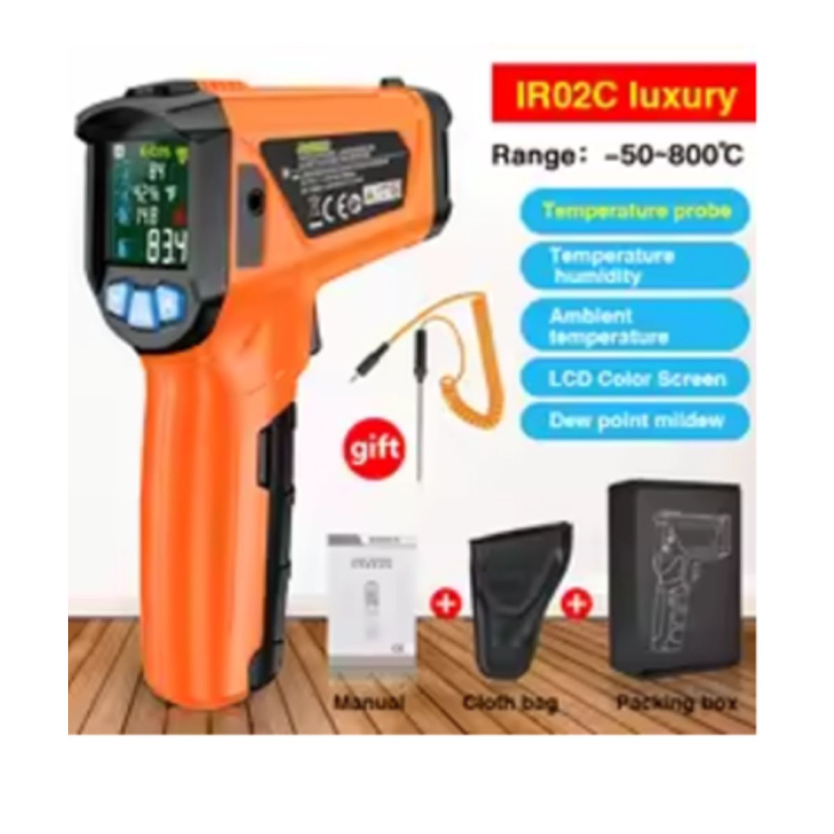 GENERICO - Pirometro Termometro Industrial Infrarrojo Mestek de -50 a 800 grados termopar