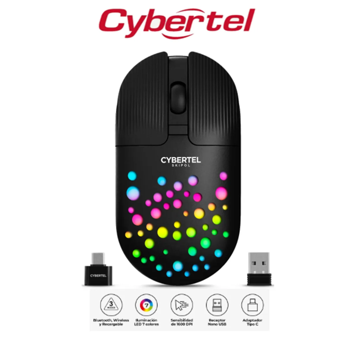 CYBERTEL - Mouse Inalambrico SKIPOL CYB M705-3M BT WIFI Recargable CYBERTEL
