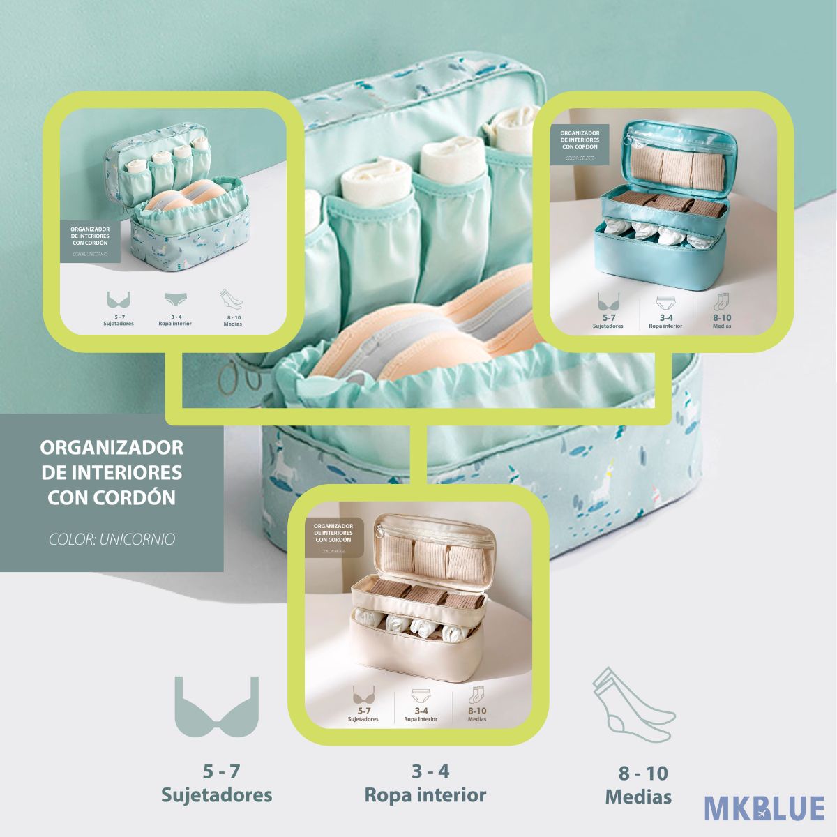 GENERICO - PACK 3 UNID. ORGANIZADOR MULTIFUNCIONAL DE ROPA INTERIOR  PARA VIAJES