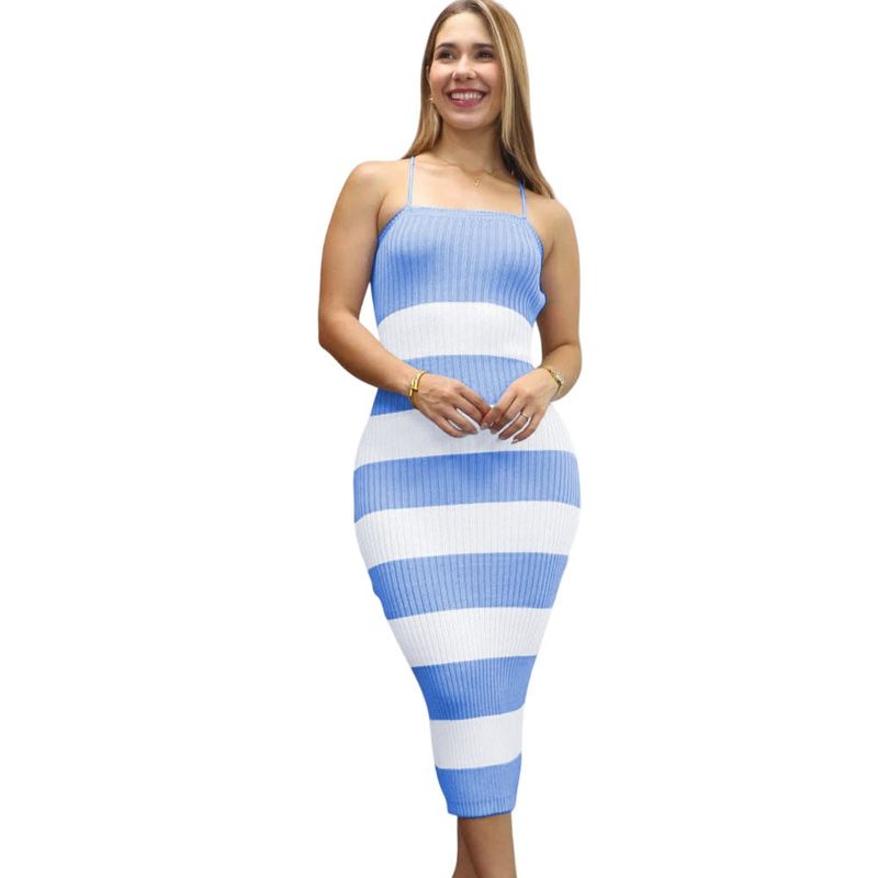 GENERICO - Vestido Mujer Hilo Amaricano Maxi 359G-25 Color Celeste
