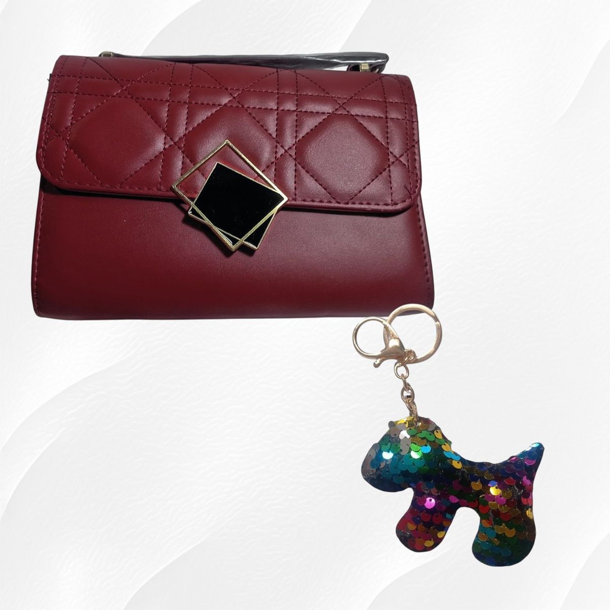 GENERICO - CARTERA ELEGANTE ROJA CON HEBILLA CUADRADA + LLAVERO DE REGALO