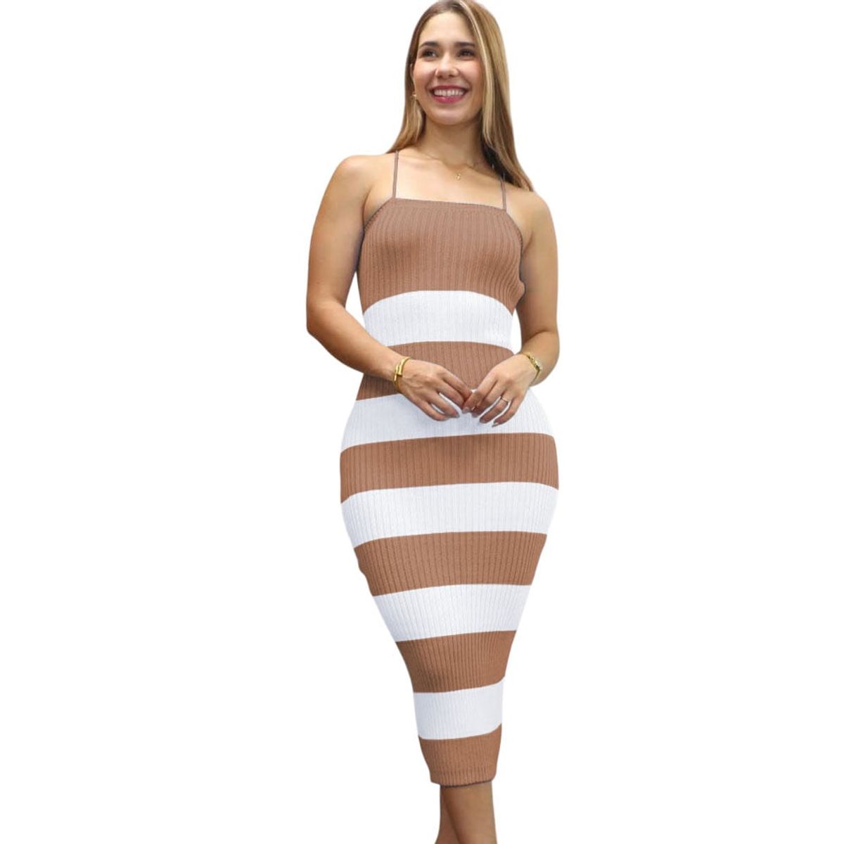 GENERICO - Vestido Mujer Hilo Amaricano Maxi 359G-25 Color Camello