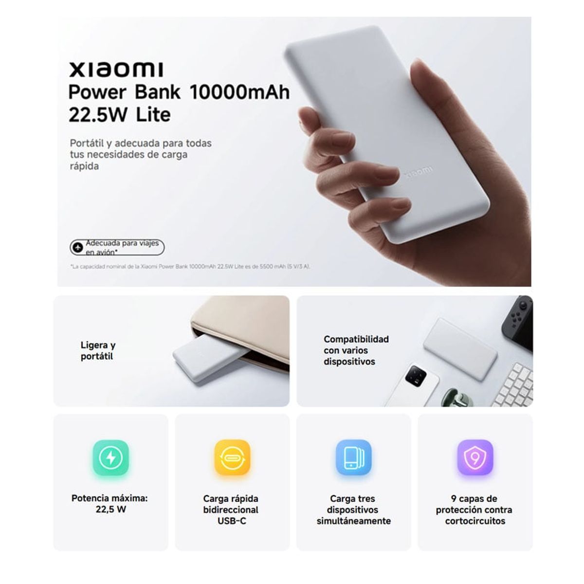 XIAOMI - Xiaomi Power Bank 10000mAh 22W Lite USB-C para iPhone