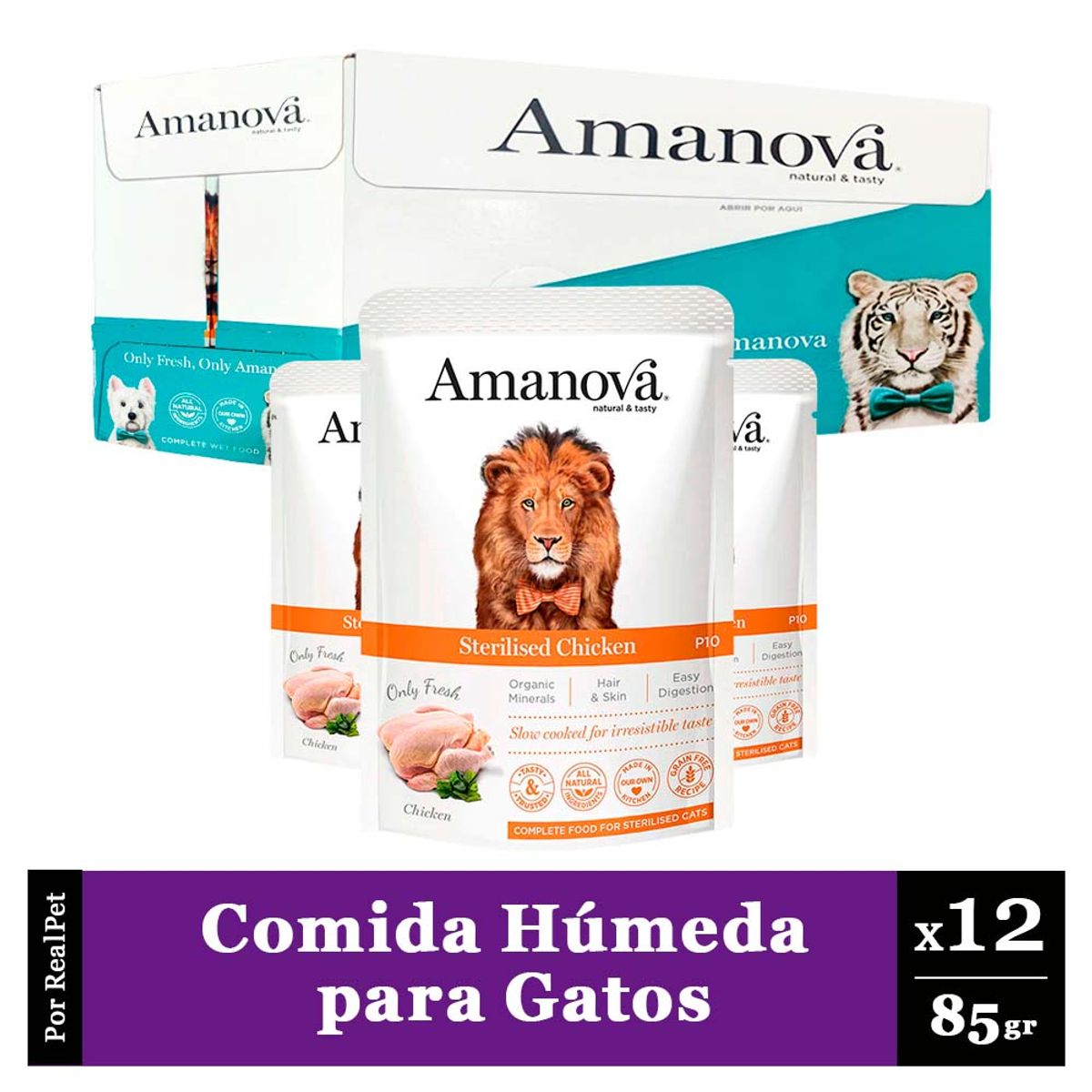 MARCA - Pack x12 Comida Húmeda Gato Esterilizado Amanova Pollo 85gr