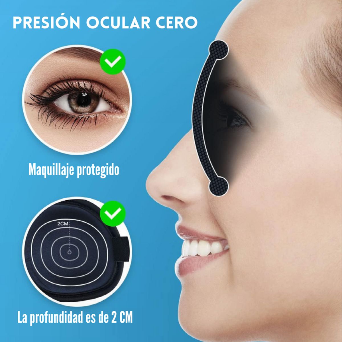 PROTECH - Tapones Para Oidos Pequeños 20ud USA + Antifaz Contorno 3D Unisex Liviano- Negro