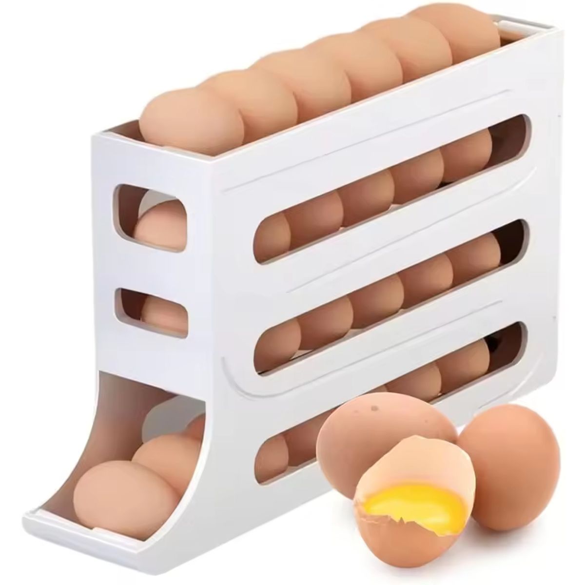 GENERICO - Organizador dispensador y bandeja para huevos automático color Blanco