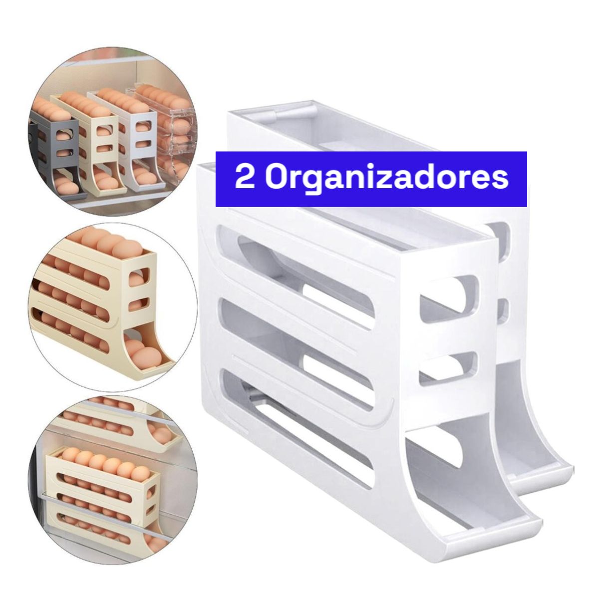 GENERICO - 2 Pack Organizador dispensador y bandeja para huevos automático Blanco