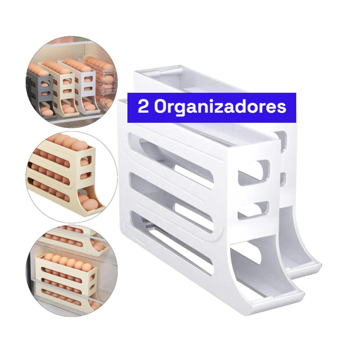 GENERICO - 2 Pack Organizador dispensador y bandeja para huevos automático Blanco